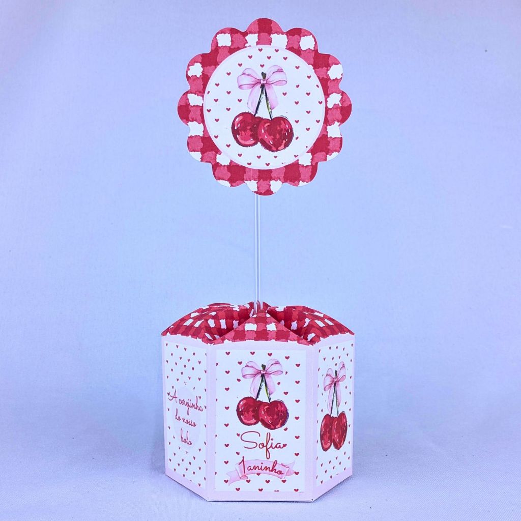 Kit 5 a 25 Centro de Mesa Cereja Cerejinha Aquarela Personalizado Lembrancinha Festa Aniversário Enfeite Caixinha