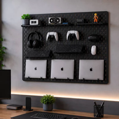 Pegboard G Premium Mdf Setup Gamer Home Office  Preto