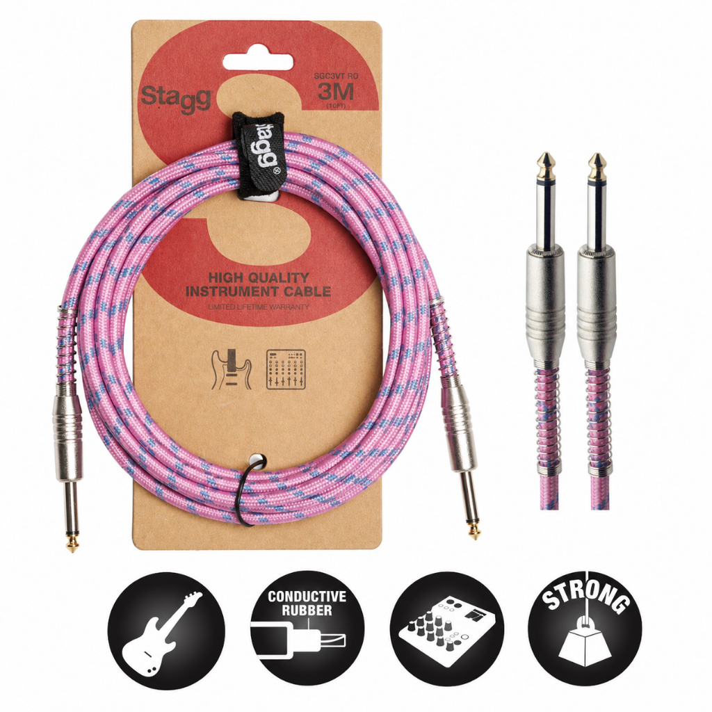 Cabo Stagg Vintage Tecido P10xp10 Reto/reto 3 Metros Rosa