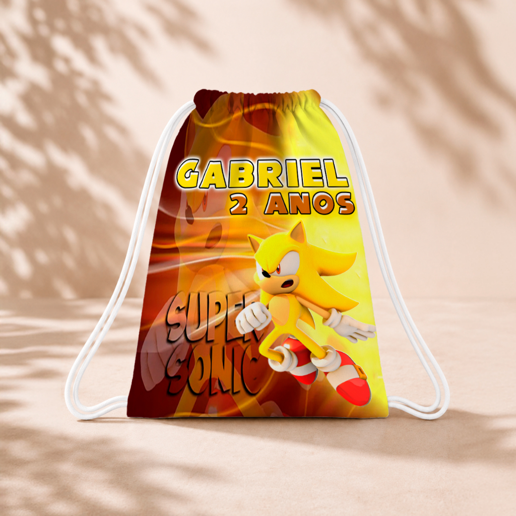 10 Mochila Personalizada Infantil 18x26 Sacolinhas Surpresa Festa Aniversário Lembrancinha Super Sonic