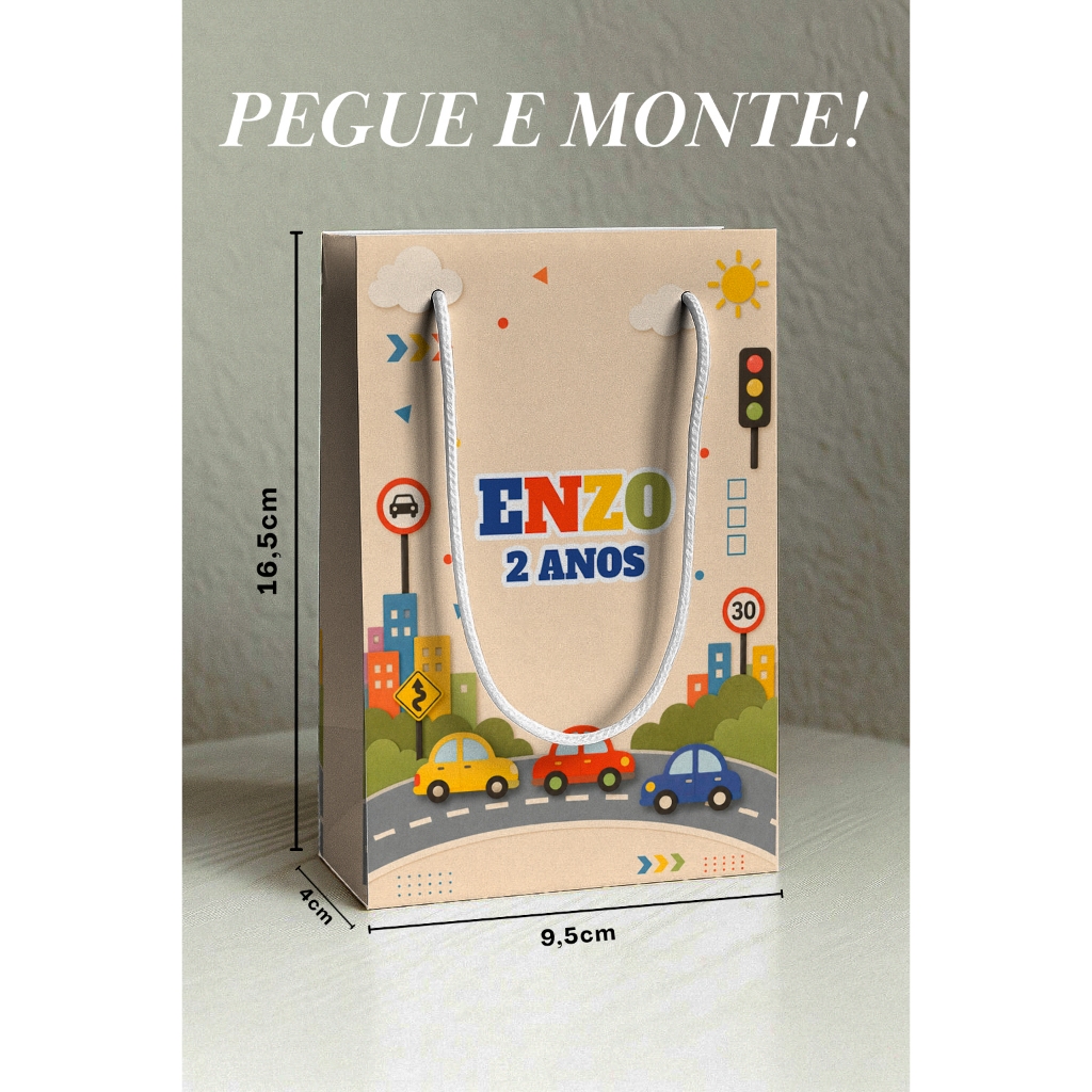 Kit Sacolinha Surpresa Carrinhos / Carros P | Nome + Idade | Lembrancinha Personalizada