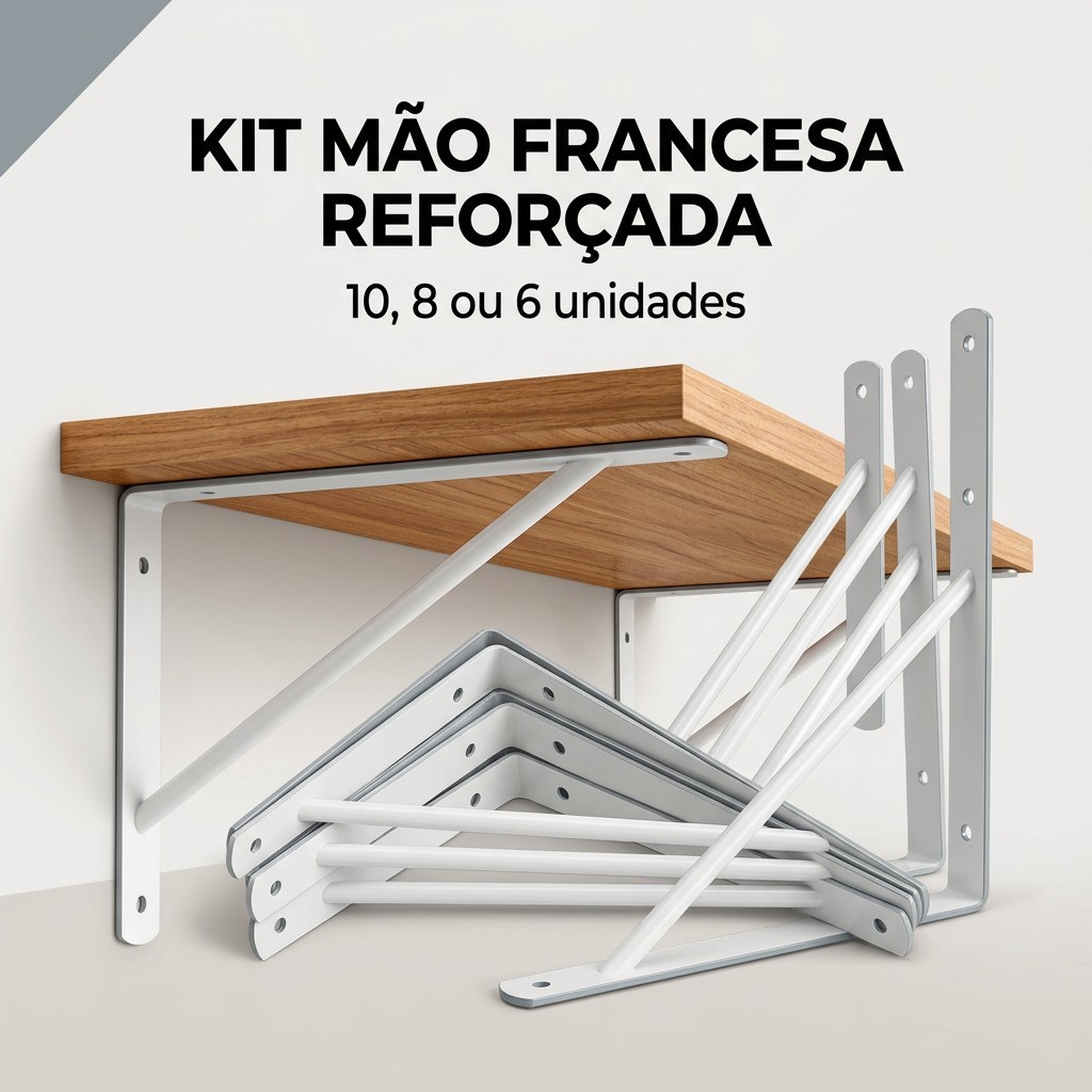 Kit Cantoneira Branca Reforçada Mão Francesa Suporte de Parede