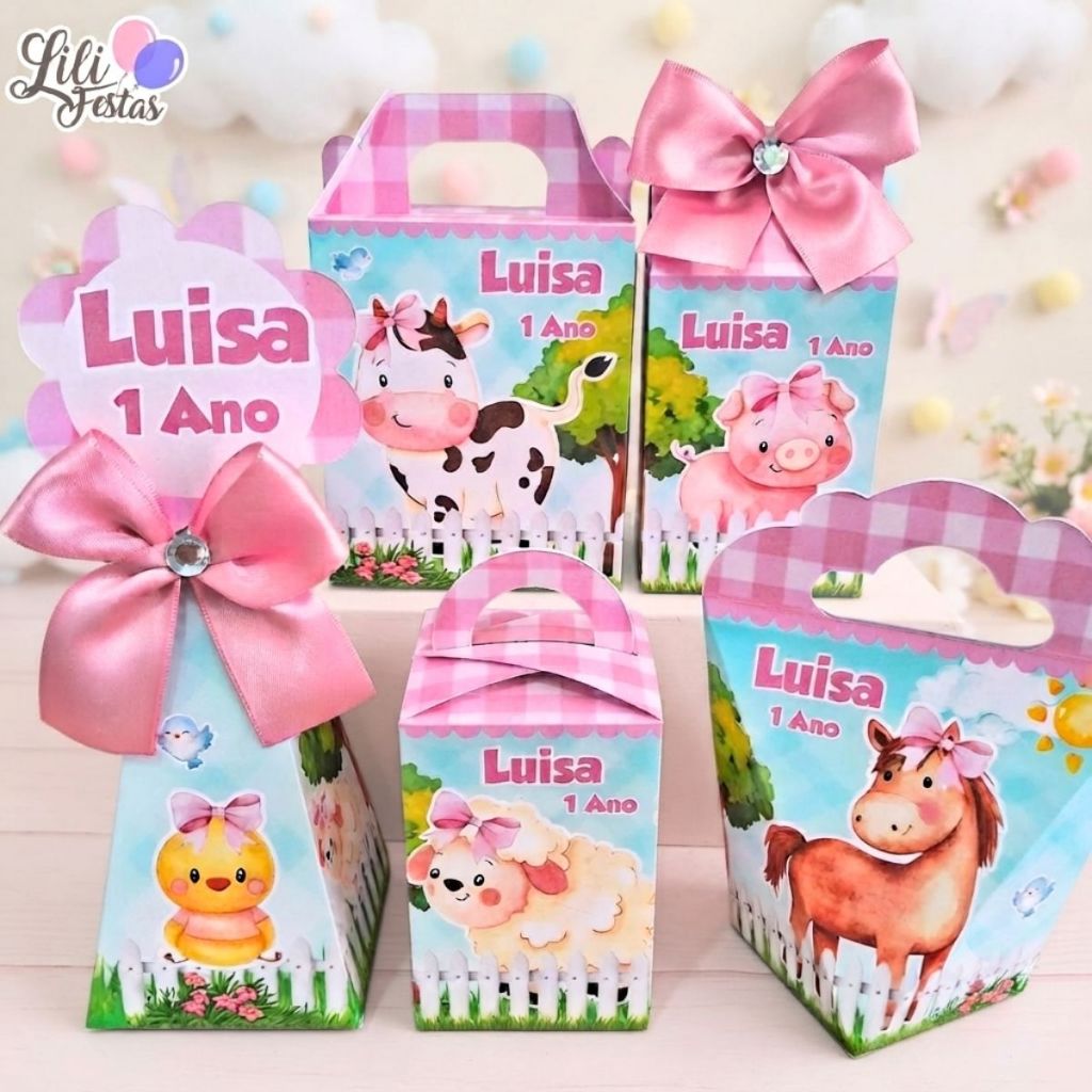 Kit Festa Fazendinha Rosa Claro Caixinhas Personalizadas Lembrancinhas Festa Menina