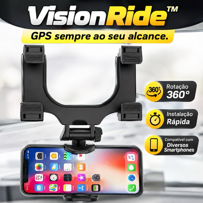 Suporte Veicular Universal para Celular Retrovisor 360° Ajustável para GPS Carro | VisionRide™