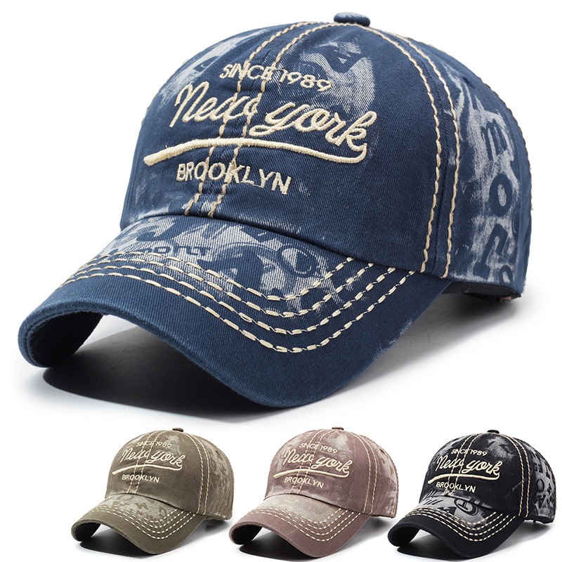 Boné de Beisebol Vintage Desgastado Bordado New York Brooklyn Aba Curva Unissex Chapéu Casual Streetwear Ajustável