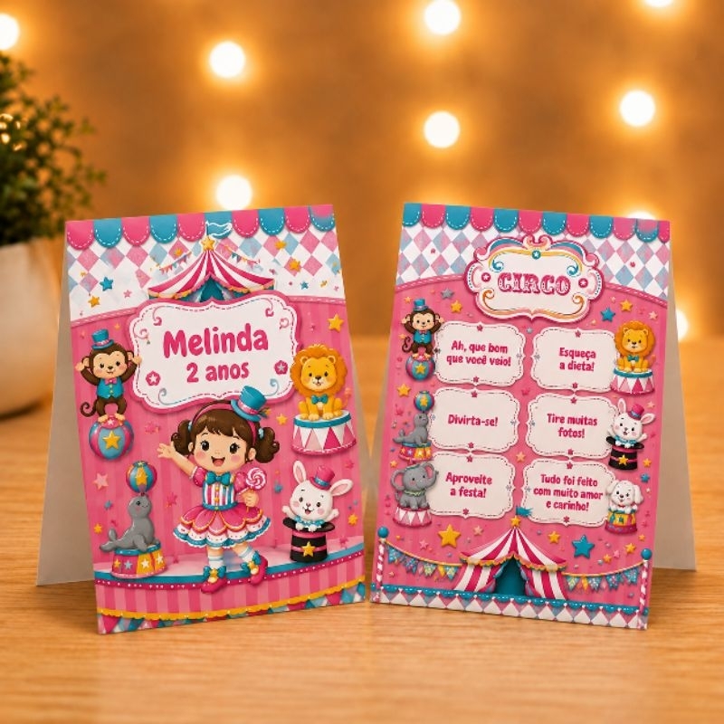 Plaquinha de Mesa Circo Rosa Personalizada | Centro de Mesa | Decoração Festa Infantil | Lembrancinha Aniversário