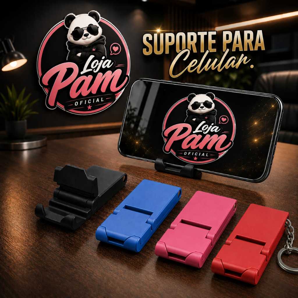Suporte para Celular Dobrável Chaveiro Portátil universal de mesa | Compacto, Resistente e Prático para iPlone e Android