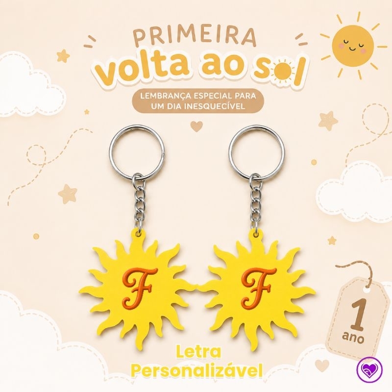 Chaveiros Primeira Volta ao Sol Personalizado Letra Inicial Lembrancinha Aniversário 1 Ano Brindes
