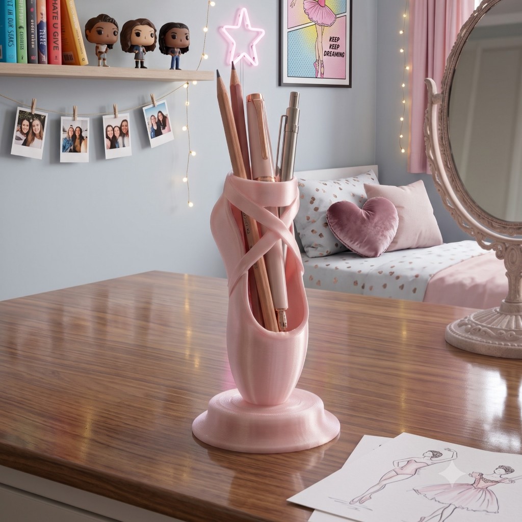 Porta Canetas e Pincéis Sapatilha de Ballet Organizador de Mesa Penteadeira Decoração Bailarina 3D — imagem 2 de 2