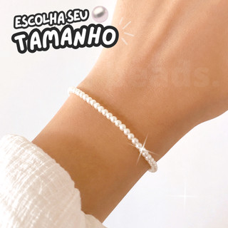 Pulseira de Pérolas Mini Elástica - Pulseira Perola Marfim - Feminino Masculino Unissex - Elástica de Pérola Mini