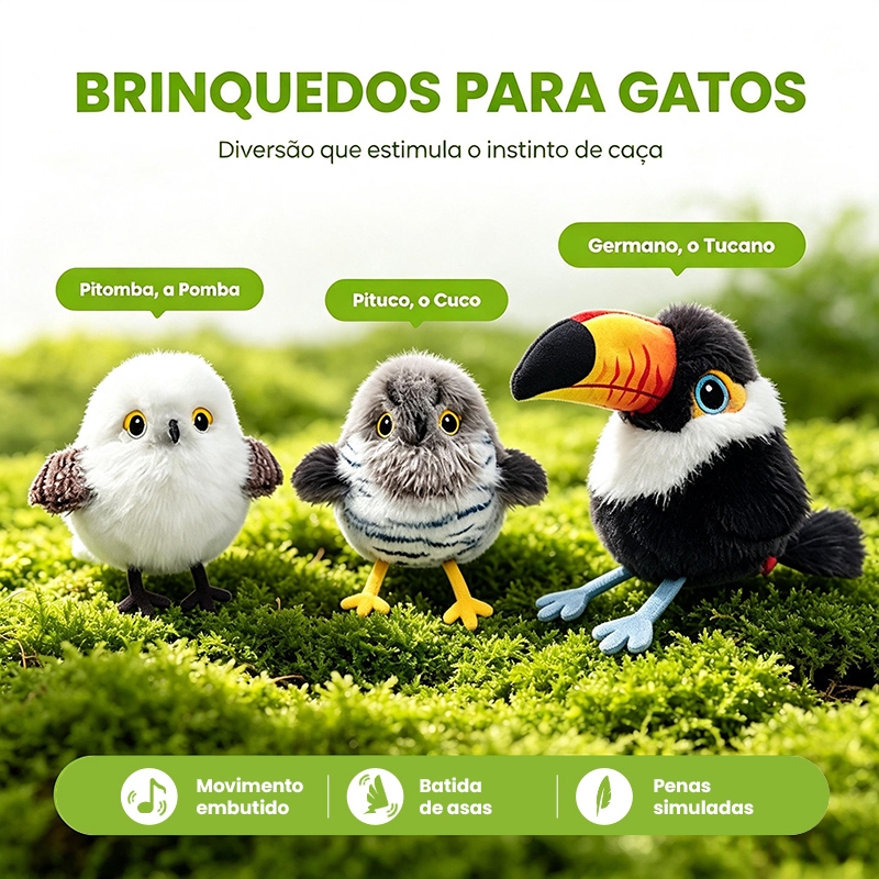 Newpet brinquedos para gatos/Pardal, brinquedo de pelúcia de pássaro/gato, recarregável, com três modos e que emite sons