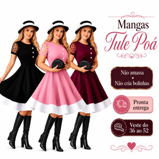 Vestido Retrô Manga Bolinhas Plus Size Camponesa Moda Evangélica Mais Vendida Social Na Promoção Midi Roupas Barata Brás