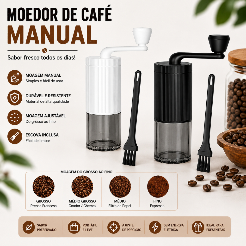 Moedor de Café Manual com Moinho de Cerâmica para Espresso e Filtro