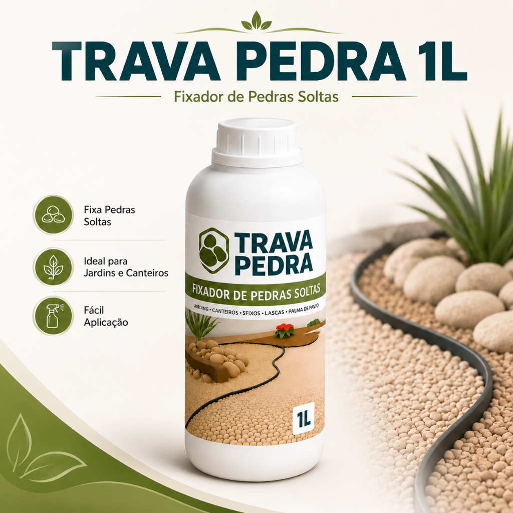 Trava Pedra 1L Impermeabilizante Incolor Alta Fixação para Pedras Soltas Seixos Britas e Jardim