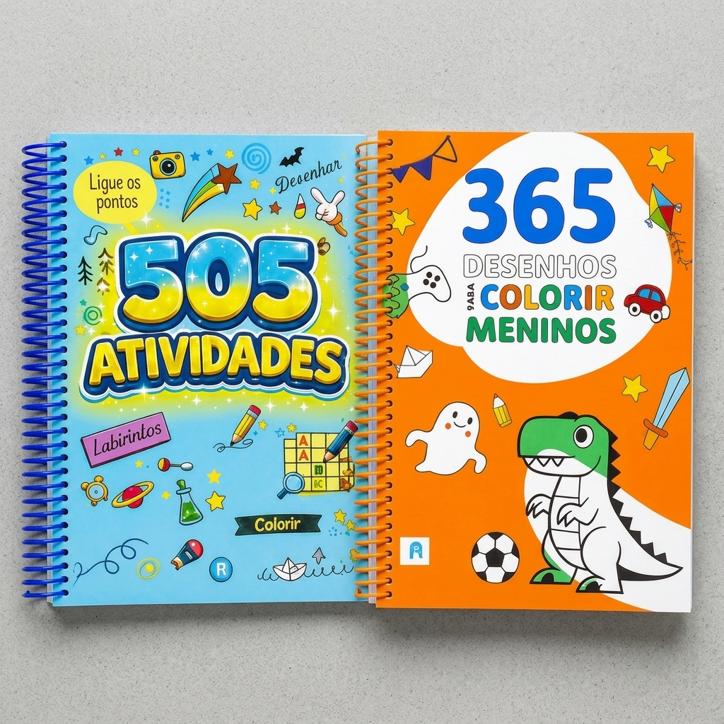 Kit C/2 Livros / 365 Desenhos Meninos + 505 Atividades Coordenação motora caderno para colorir