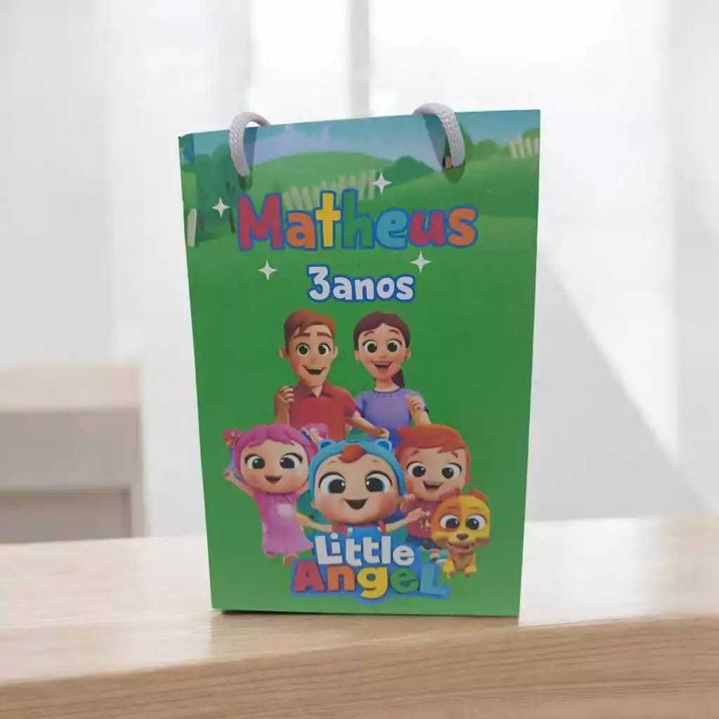 Sacolinha Personalizada com nome e idade (cabe Pipoca) Joãozinho Little Angel Surpresa Festa Aniversário Lembrancinhas