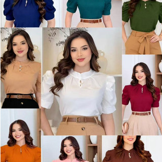 Blusa Feminina Plus Size G1 G2 G3 Social Manga Curta Bufante Moda evangélica