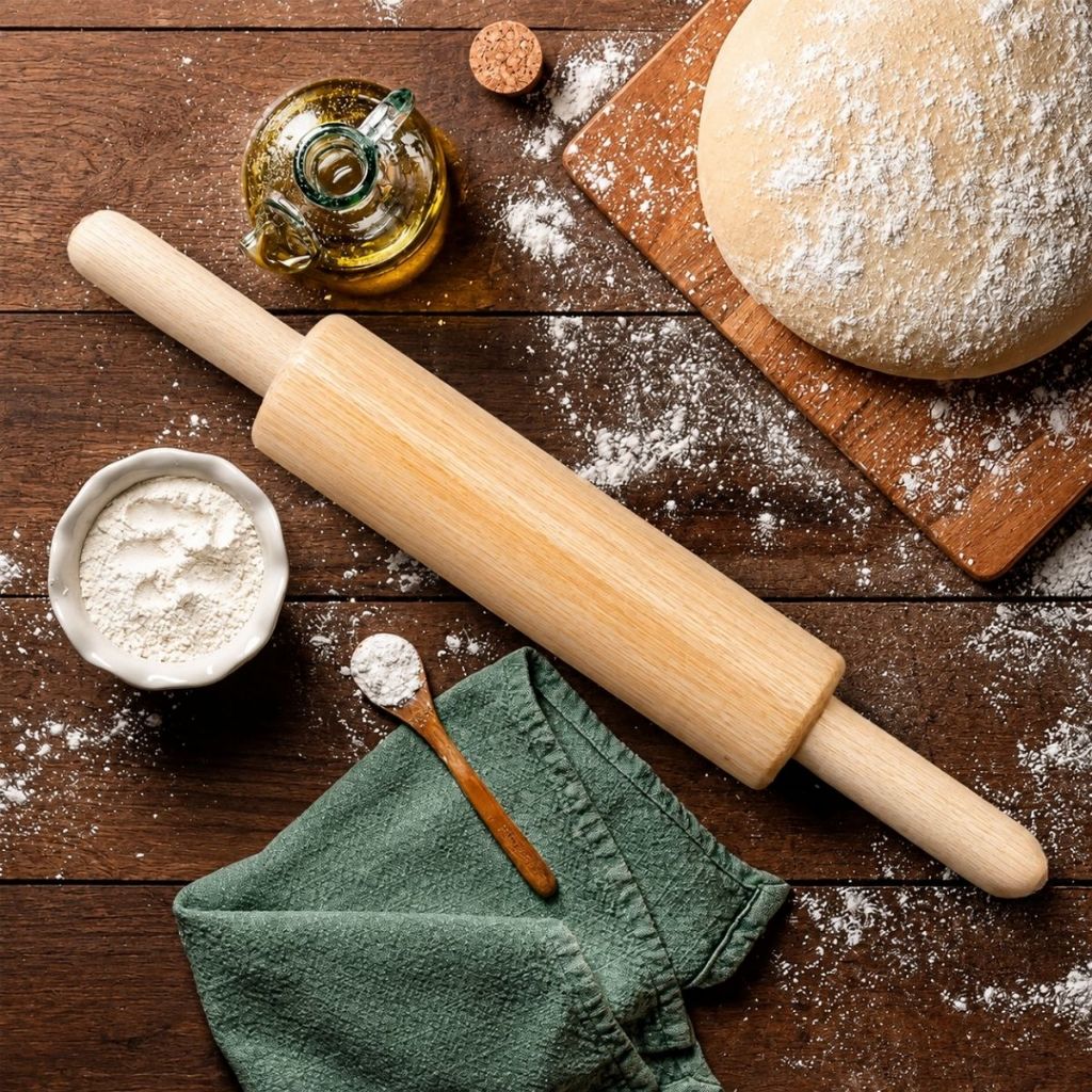 Rolo De Madeira Para Massas 42cm Pães Prático Pizzas Macarrão Resistente Rolo Giratório Multiuso Duhome — imagem 2 de 2