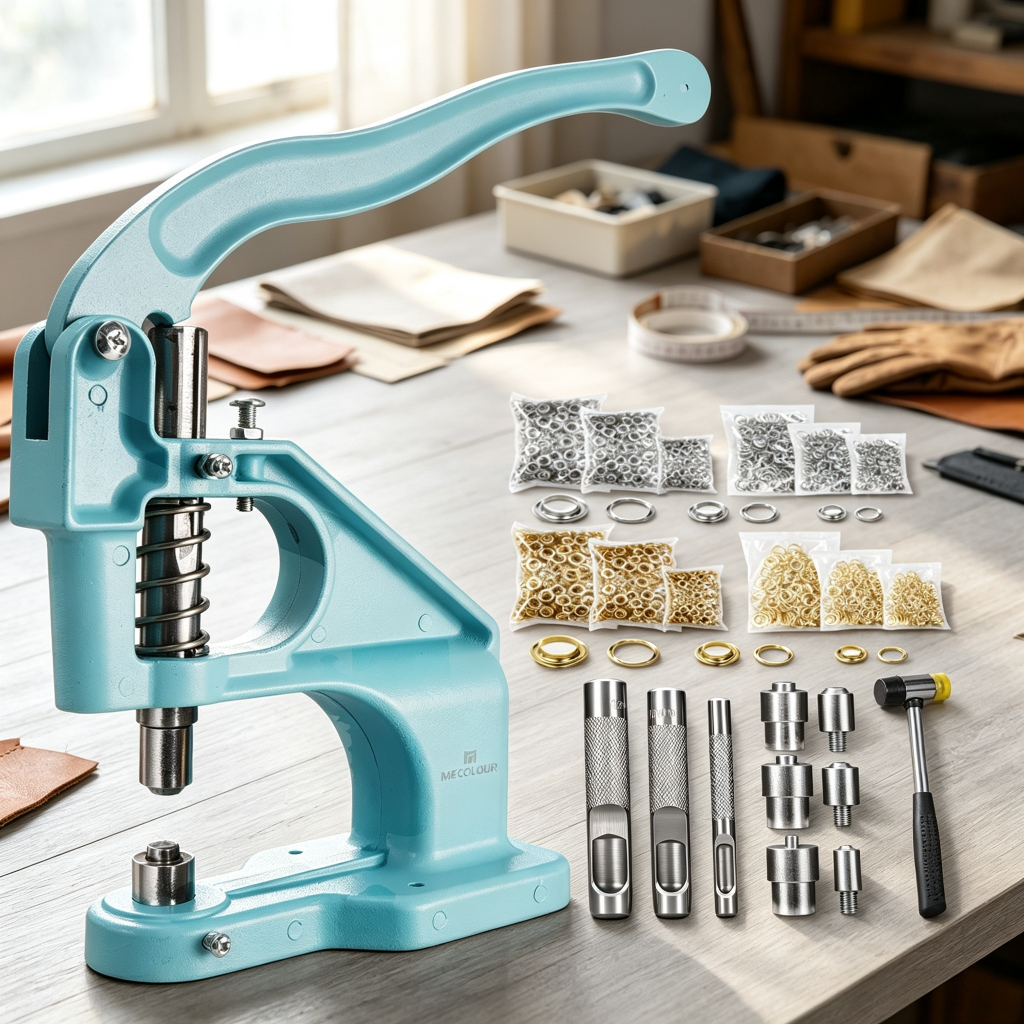 Mecolour Ilhoseira Semi Automática 3 Em 1 Acompanha 3000 Ilhós Azul-celeste Prensa Manual para Ilhós