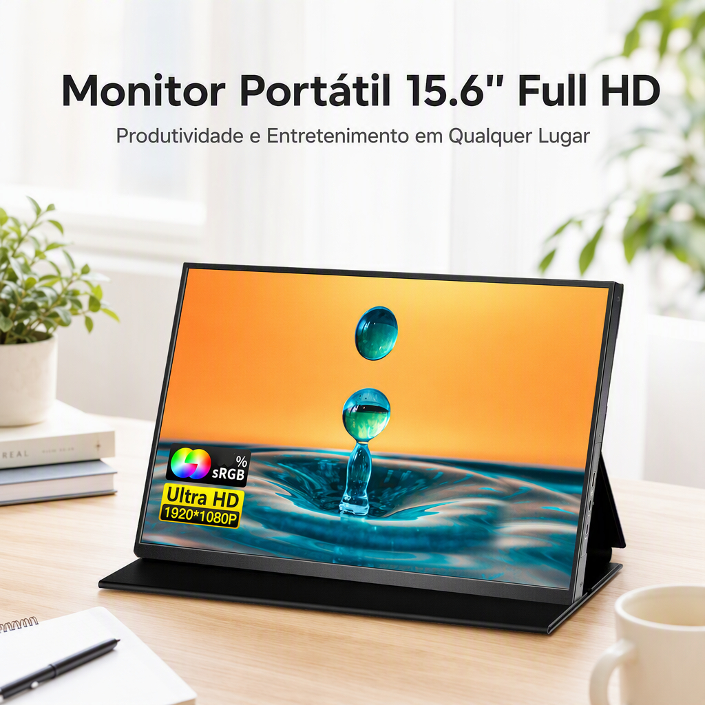 Monitor Portátil 15,6 Polegadas FHD IPS 1920x1080 Tela Extra para Notebook PC Celular PS5 Xbox