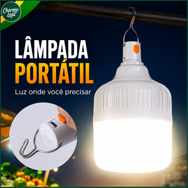 Lâmpada LED 60W Recarregável USB Portátil com Gancho, 3 Modos para Camping e Emergência