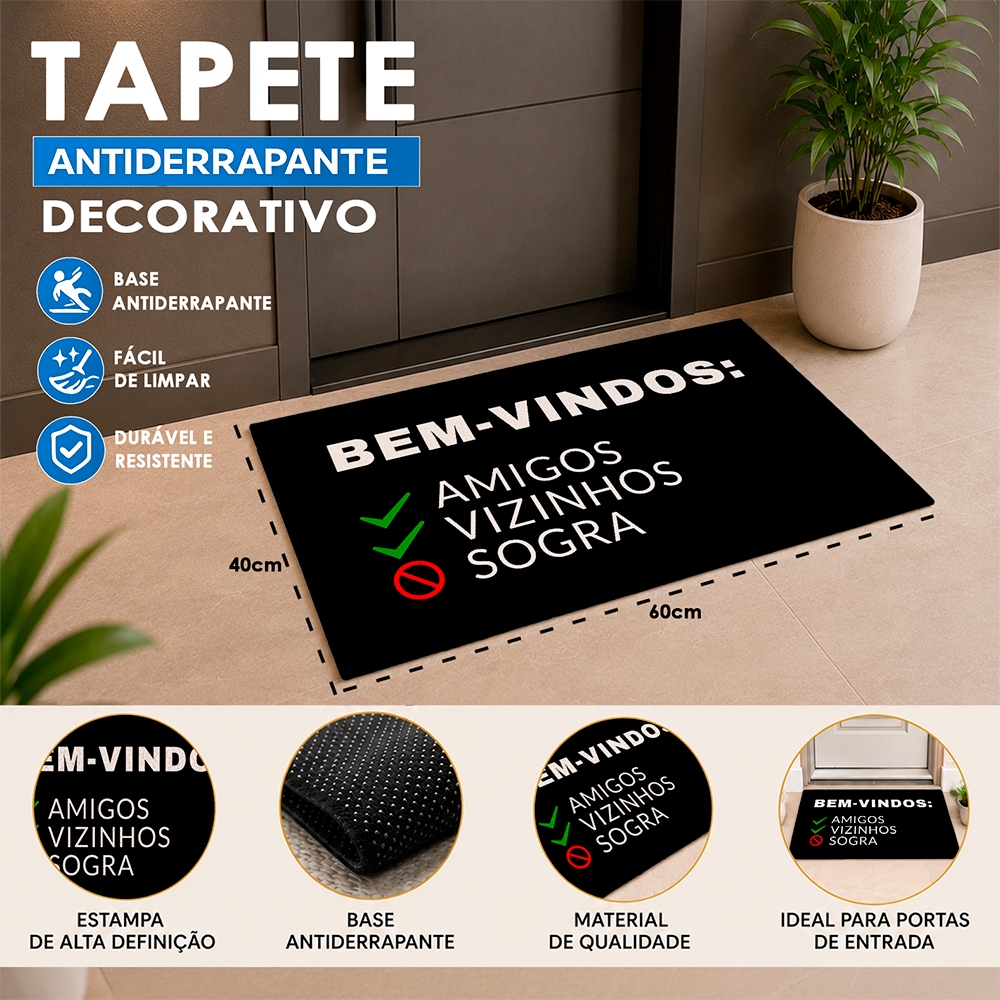 Tapete de Porta de Entrada Decorativo Estampas Variadas 60x40 Antiderrapante