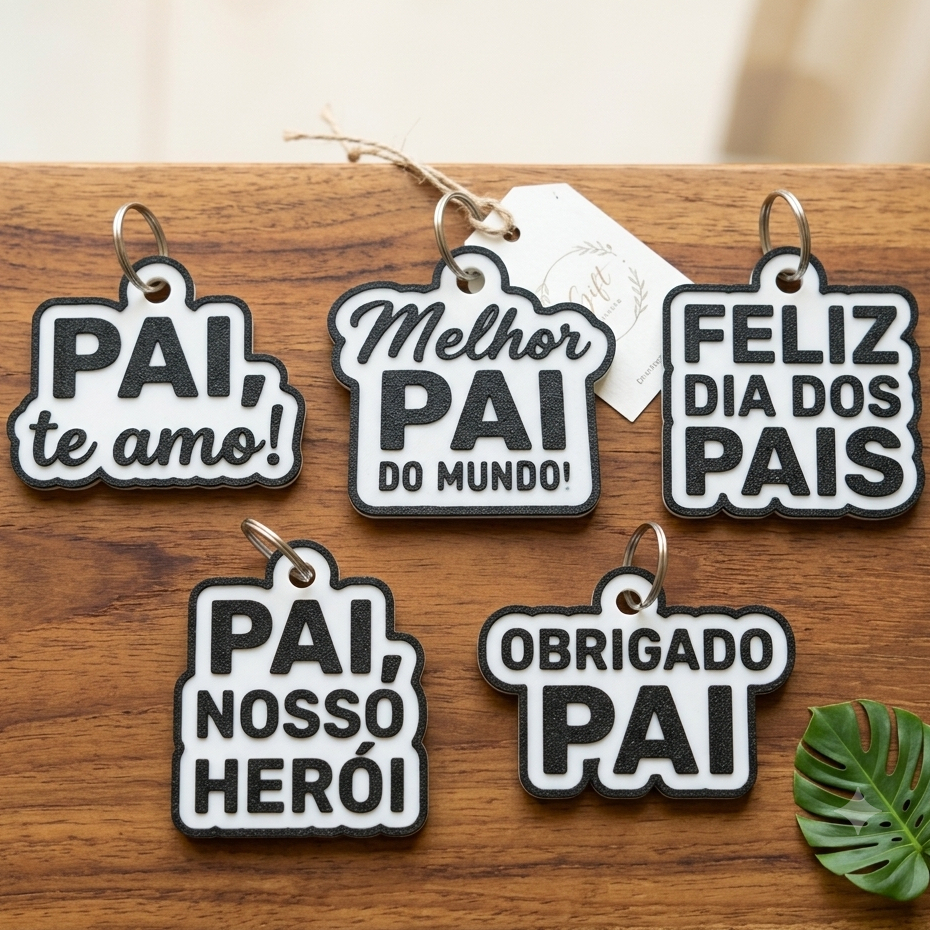 Kit 5 Chaveiros Dia dos Pais | Presente Criativo Frases Diversas Lembrancinha