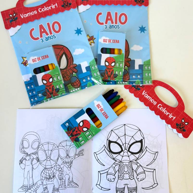 Kit de Colorir Giz de Cera Homem Aranha | Personalizados | lembrancinhas | Festa | Aniversário | Livro Colorir