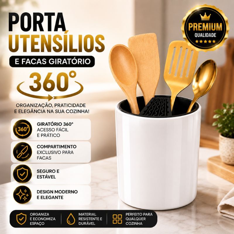 Porta Utensílios Giratório 360 Graus Organizador de Talheres e Facas