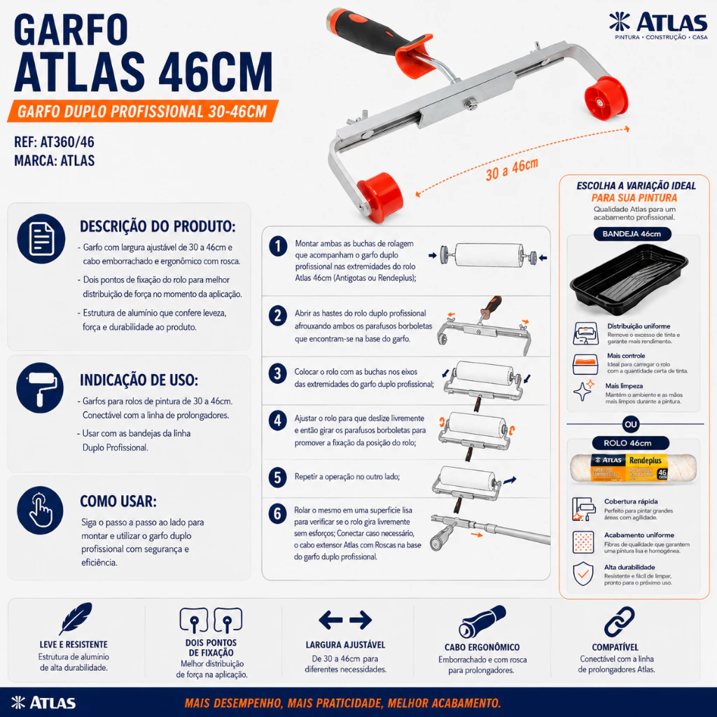 Garfo Duplo Profissional Atlas 46cm | Escolha Somente o Garfo, o Rolo, a Bandeja ou o Kit Completo — imagem 1