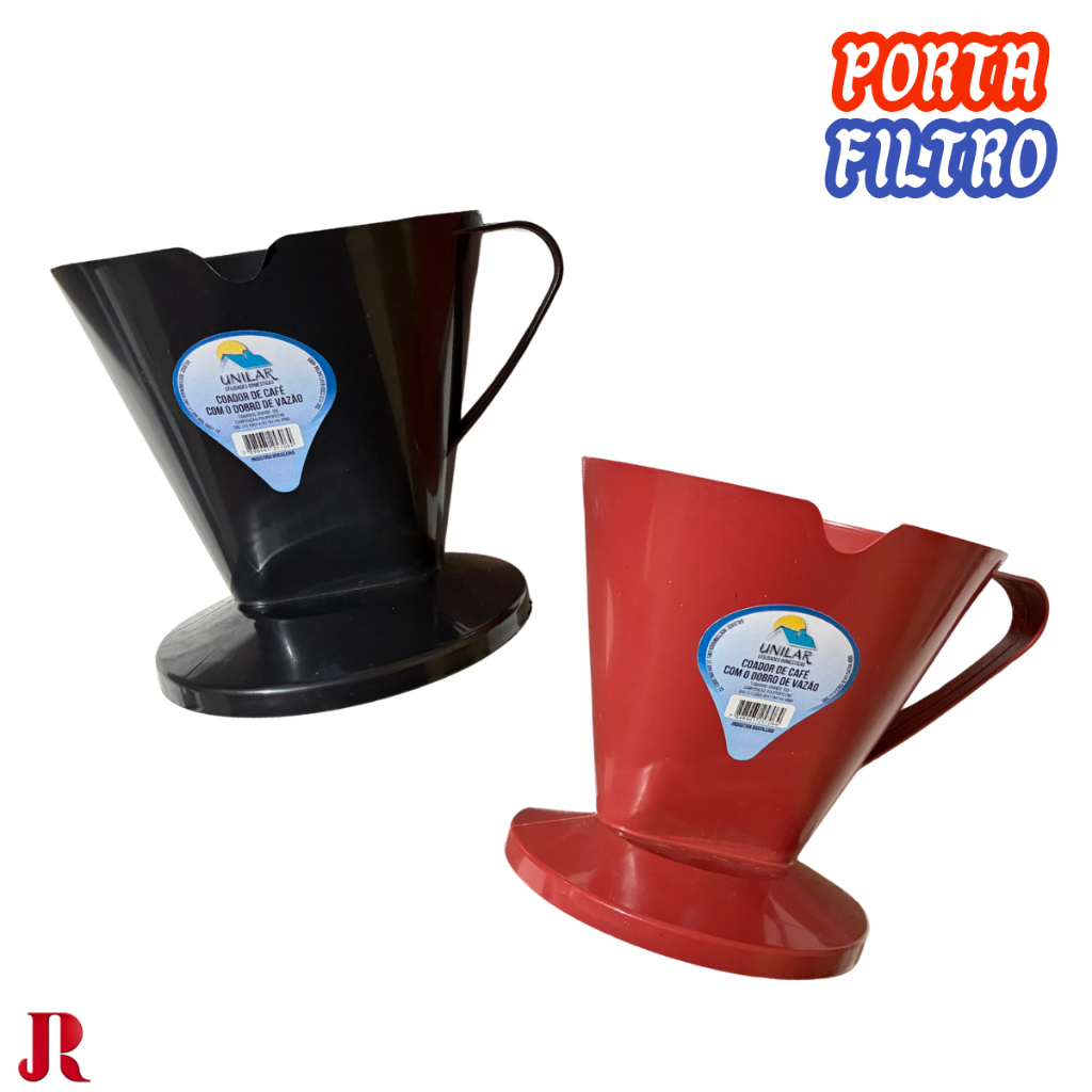 Porta Filtro de Café 103 Plástico Vermelho e/ou Preto Suporte para Coar Cafézinho Reutilizável