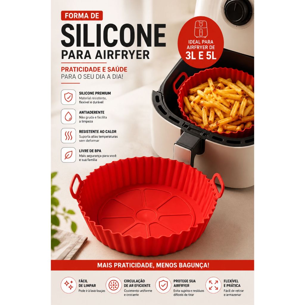 Forma De Silicone Para Air Fryer Forno Fritadeira Assadeira Reutilizável Antiaderente Flexível