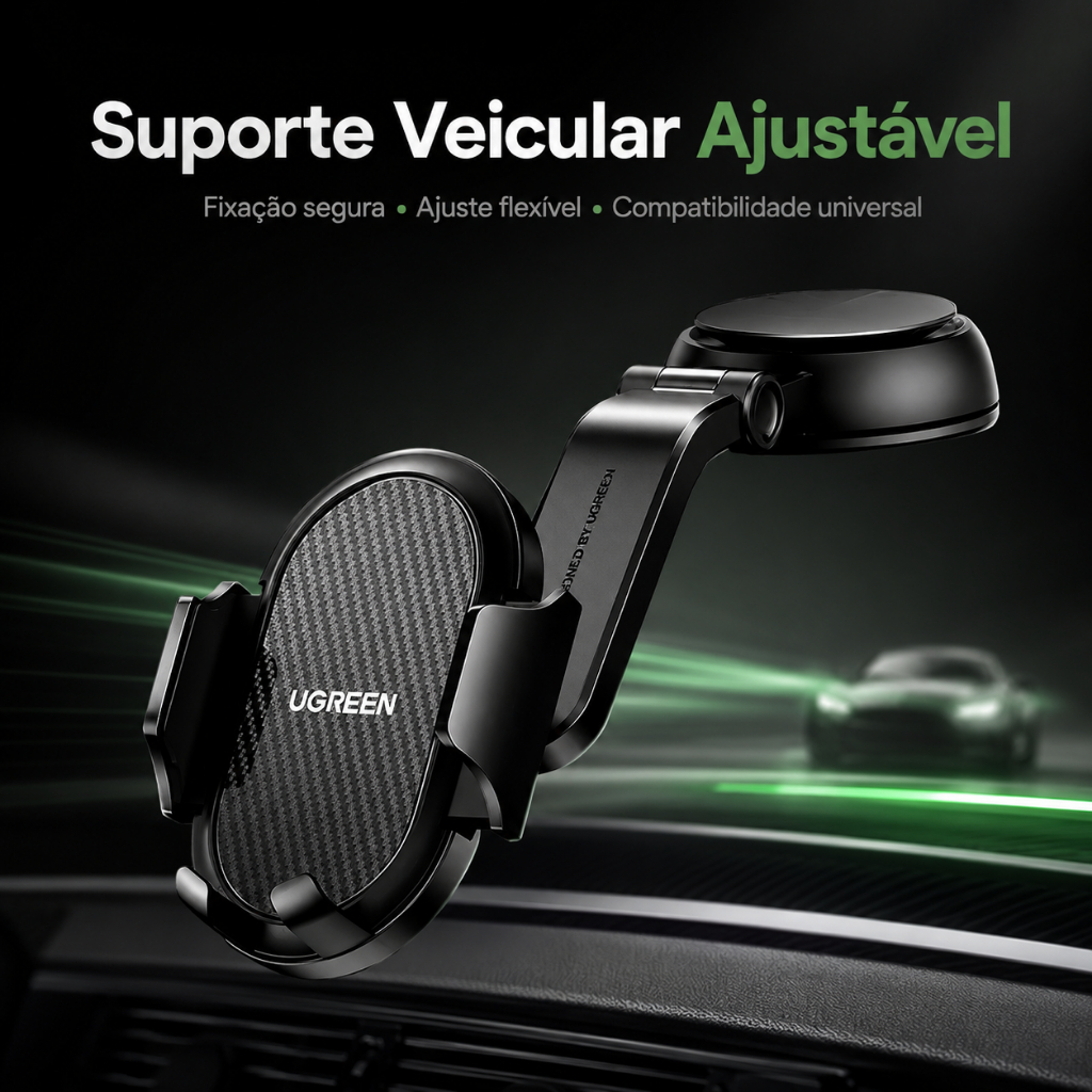Suporte Veicular UGREEN Para Celular Carro Ajustável Preto Fixação Segura