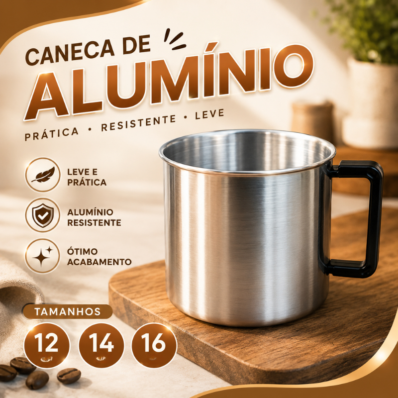Caneco Alumínio Reforçado 12 14 16 com Alça Preto Copo Grande para Café Leite Chá |R157| Novidade