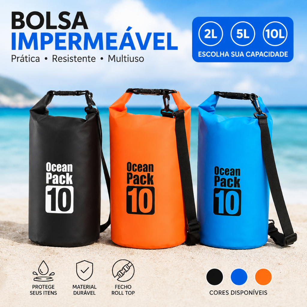 Bolsa Impermeável Estanque Dry Bag 2L 5L 10L com Alça Ajustável para Praia Camping Pesca e Piscina
