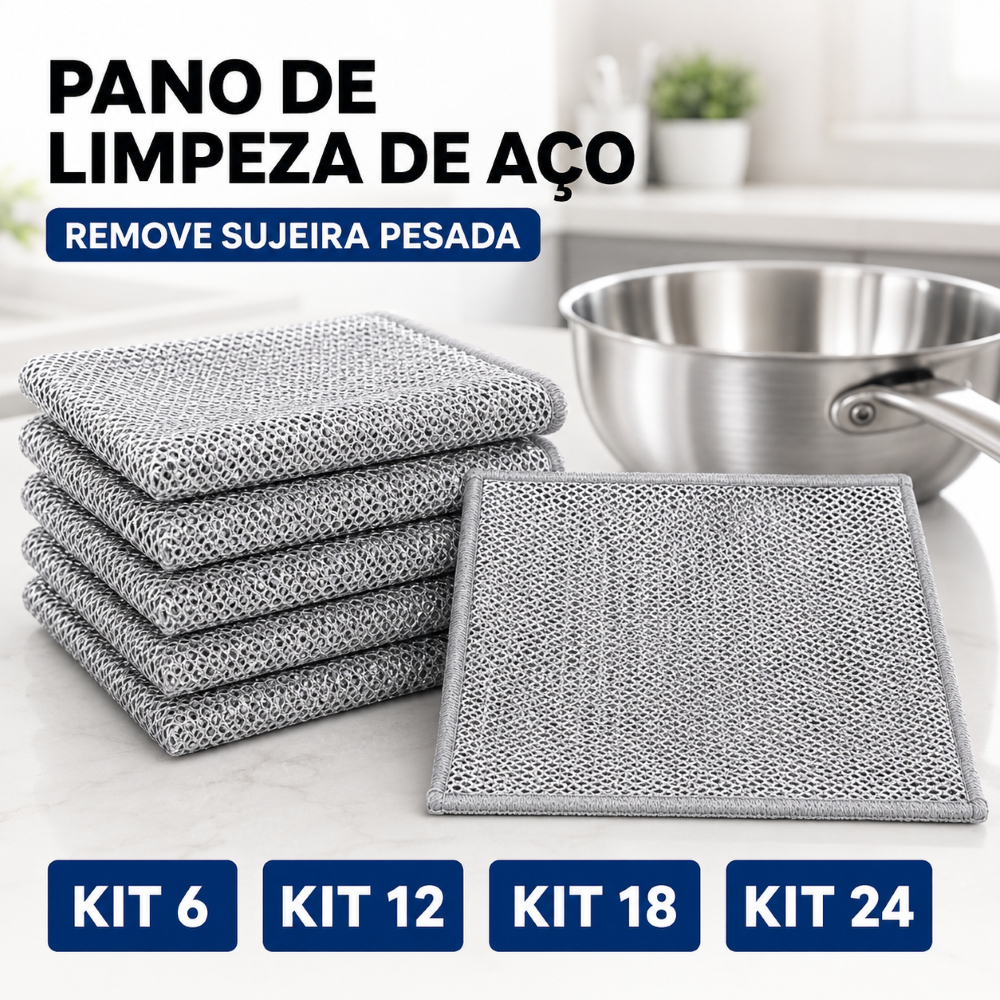 Kit 6/12/18/24 Panos De Limpeza Aço Premium Para Arear Panela Fogão Grelha Tira Gordura Reutilizável