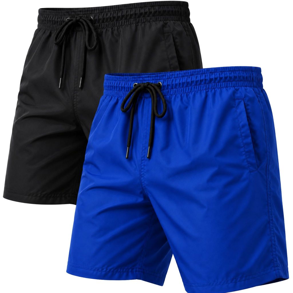 Kit 2 Bermuda Masculino Roupa Short Preto Esportiva Leve Tactel Elastano Dry Fit Musculação