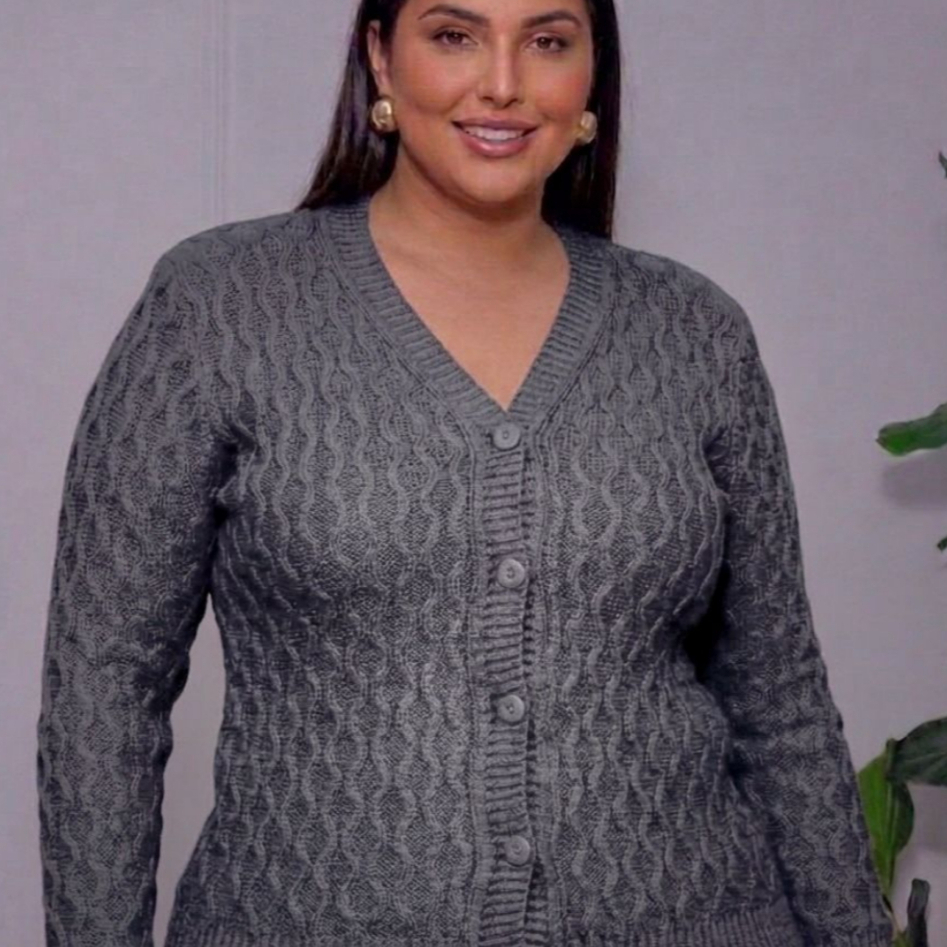 Blusa De Frio Cardigan Casaco Lã Botão Feminino Trico Tricot G GG