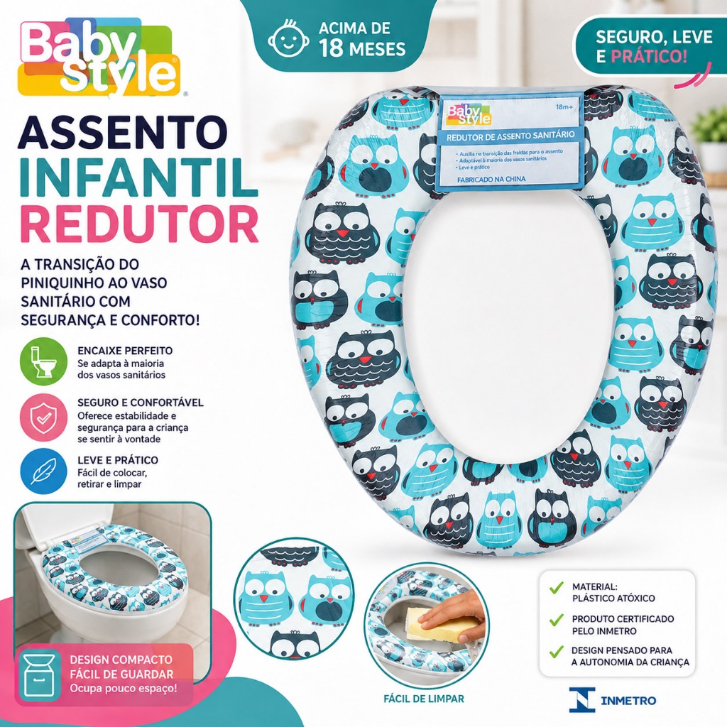 Redutor de Assento Infantil Acolchoado para Vaso Sanitário Anatômico Confortável