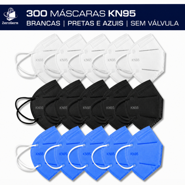 300 Máscara Descartável PFF2 KN95 Branca, Preta ou Azul | Sem Válvula + Proteção e Qualidade