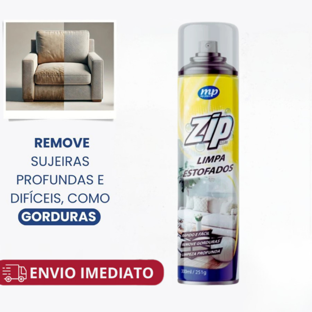 Zip Limpa Estofado Spray 300ml – Limpeza Profunda Sofás, Bancos e Cadeiras