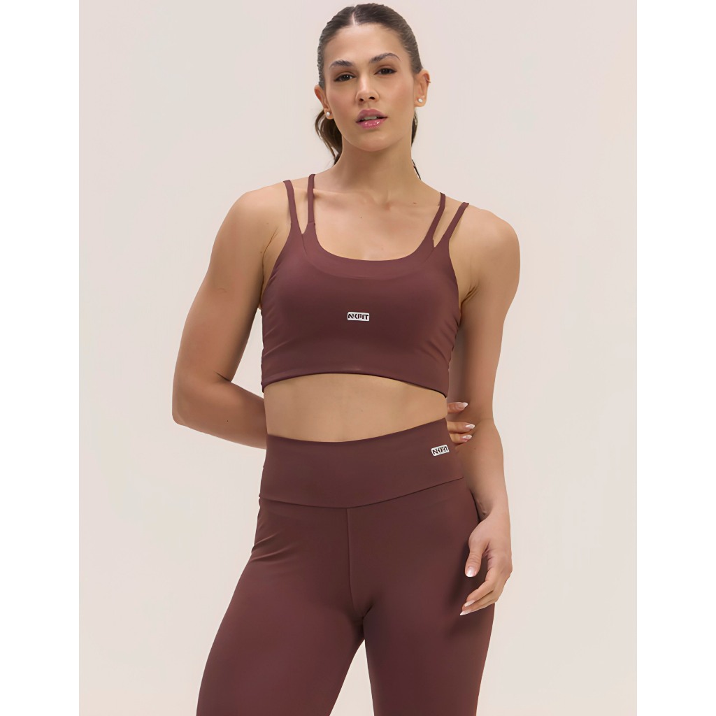 Conjunto Fitness Feminino Alta Compressão Diferenciado Top Tiras Bojo Calça Cintura Alta Poliamida Moda Academia