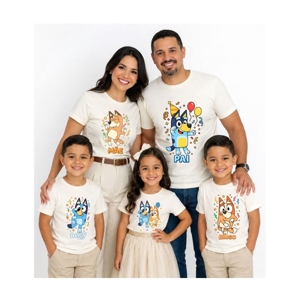 Camiseta Infantil Família Cachorrinho Blue Aniversário Blusa Desenho Promoção Monte Seu Kit