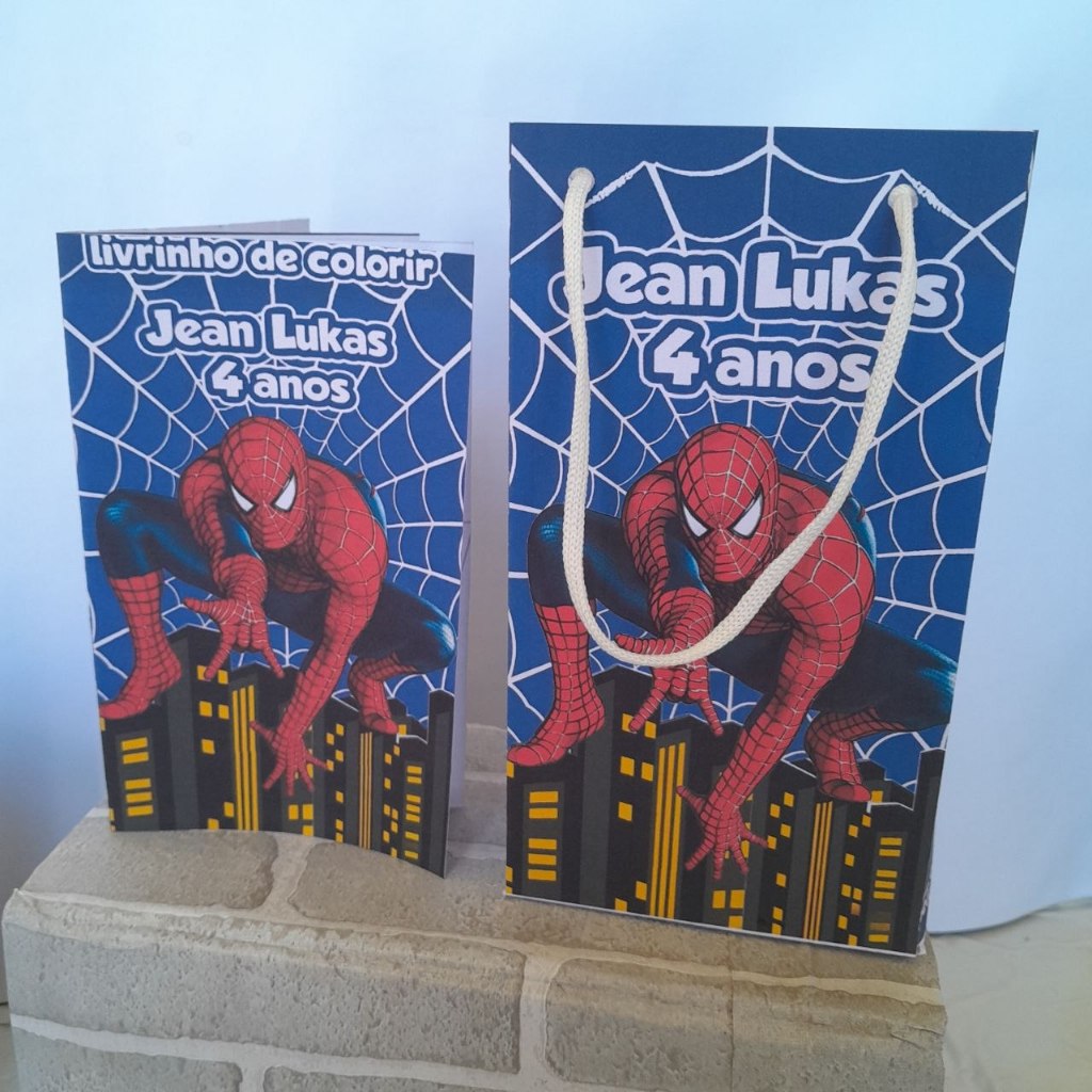 kit Sacolinha +livrinho de colorir Homem Aranha personalizado lembrancinha