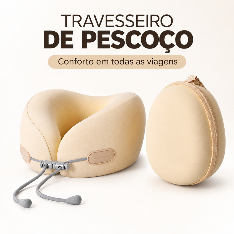 Almofada de Pescoço para Avião com Enchimento Tipo Nasa com Estojo Portátil