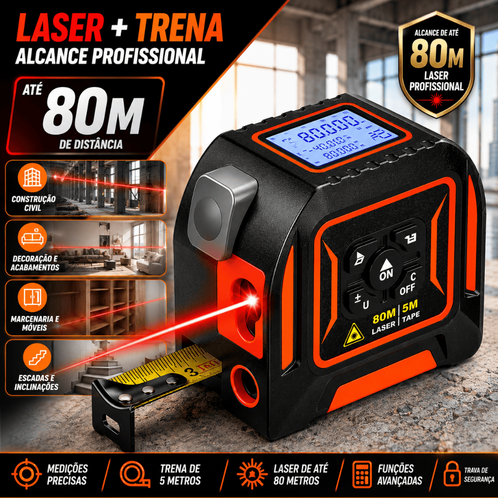 Medidor de Distancia A Laser Digital 2 em 1 - 80M S7A KRAW