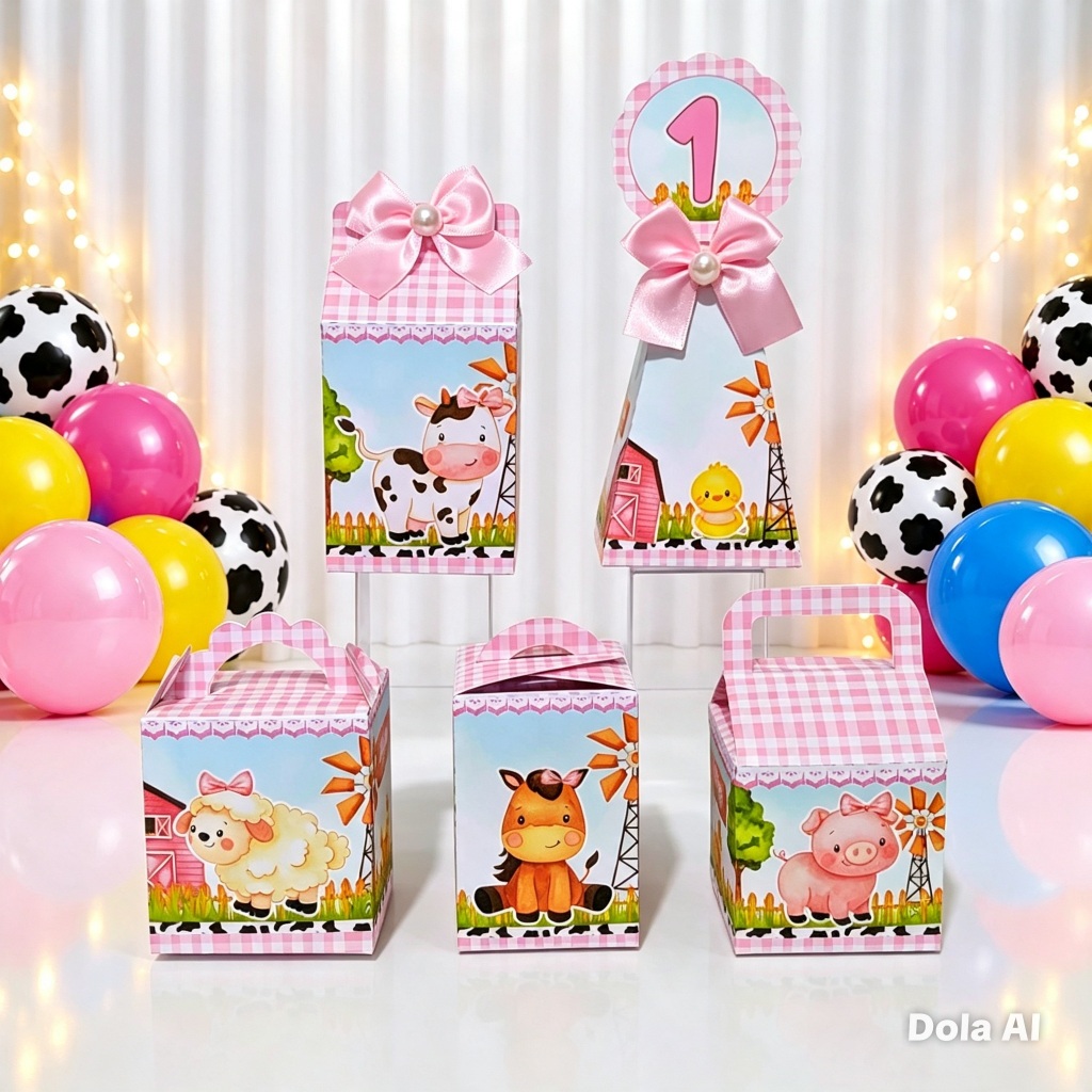 Kit Festa Fazendinha Rosa Menina / Caixinhas / Lembrancinhas / Festa Infantil / Aniversário / Milk