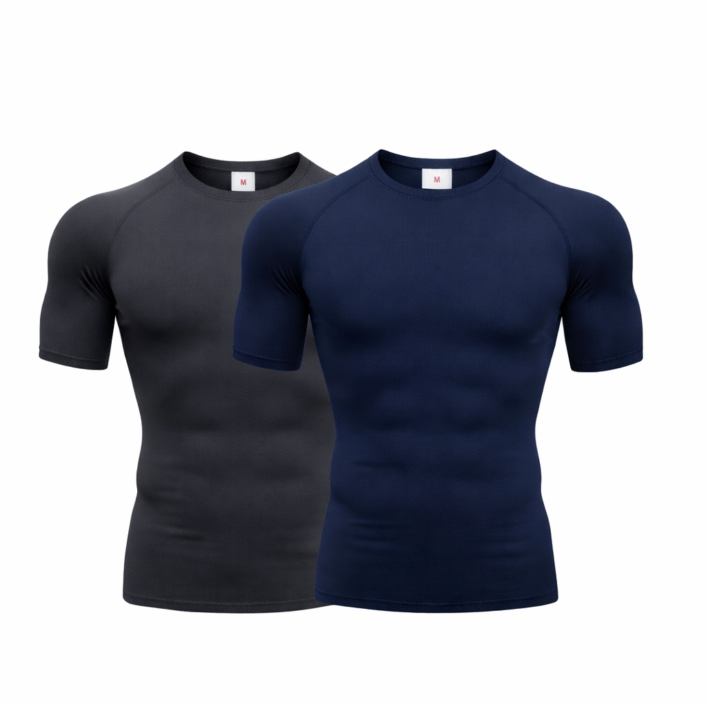 Kit 2 Peças Camiseta de Compressão Trançada Rash Guard Jiujitsu Academia Ciclismo Treino Justa Apertada