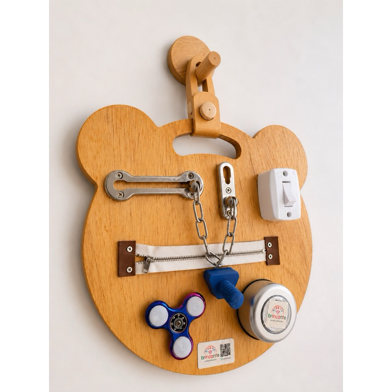 Painel Sensorial Montessori Portátil Urso Brinquedo Educativo TEA Painel Interativo Brinquedo de Madeira Portátil