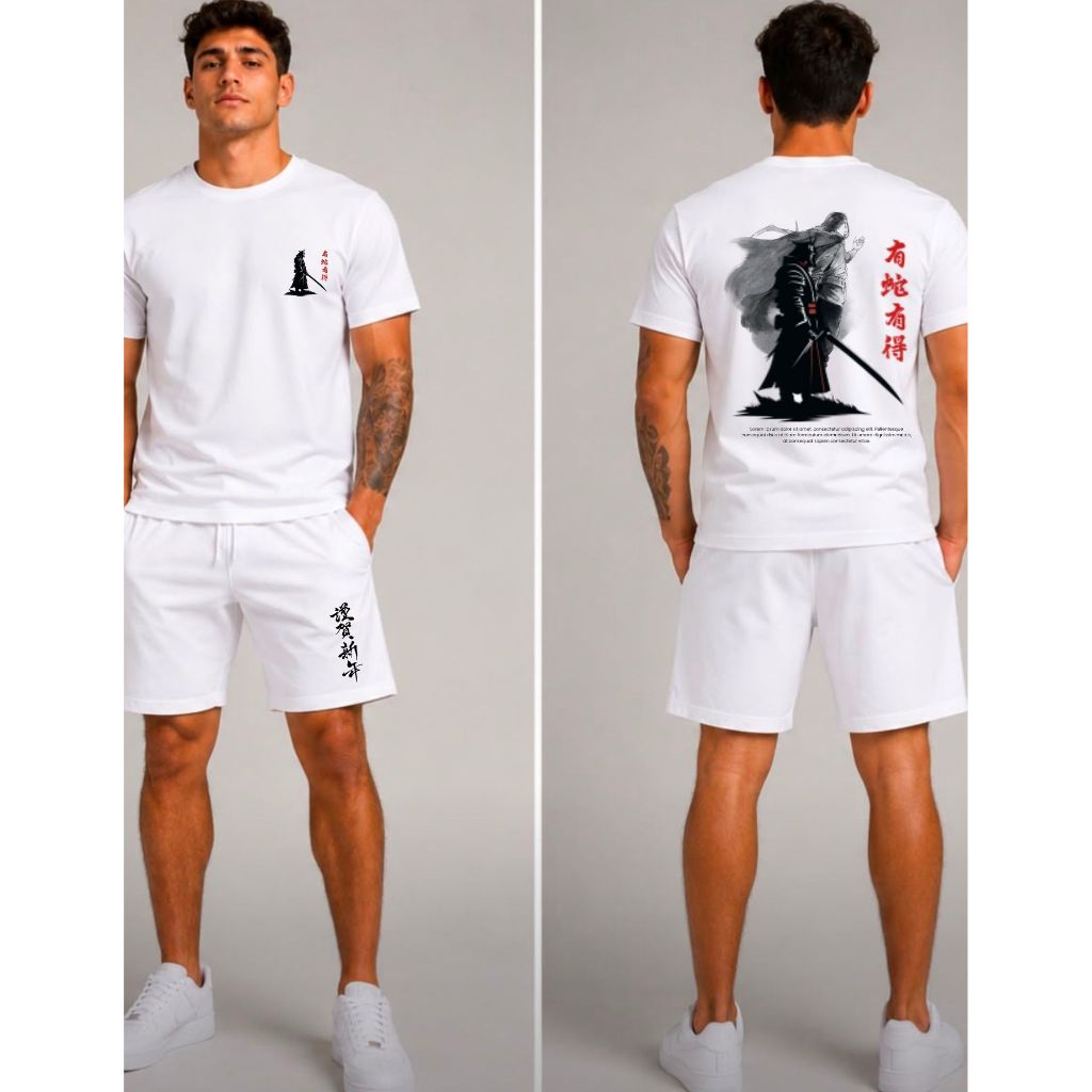Conjunto Masculino Camiseta Algodão + Bermuda Tactel Estampado Casual Verão Confortável Moda Masculina ENVIO IMEDIATO